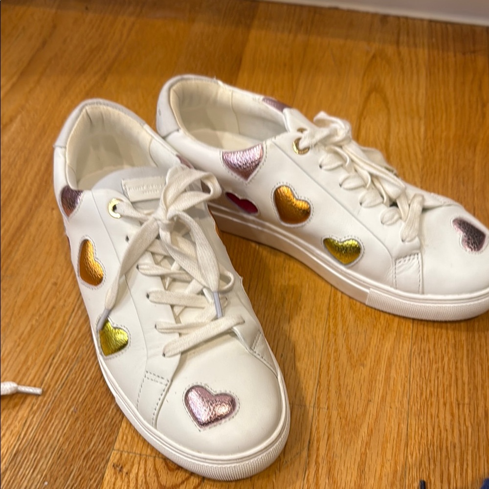 White Kurt Geiger London Sneakers with Colorful Heart Accents